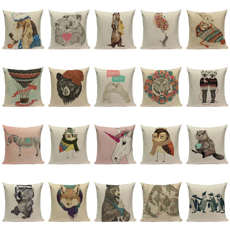Axyaa Cute Animal Cartoon Home Decor Cushions - Golden Retriever & Koala Pillows