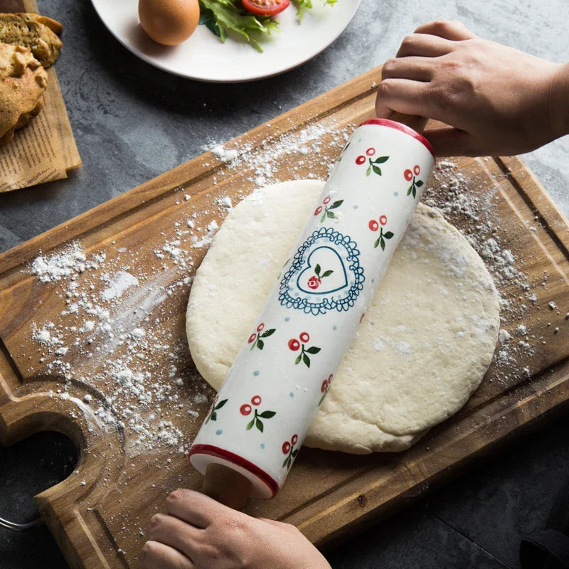 Axya Ceramic Rolling Pin: Large Non-Stick Kitchen Roller for Dumplings