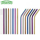 Axyaa Stainless Steel Colorful Bent Straws Set with Cleaner Brush