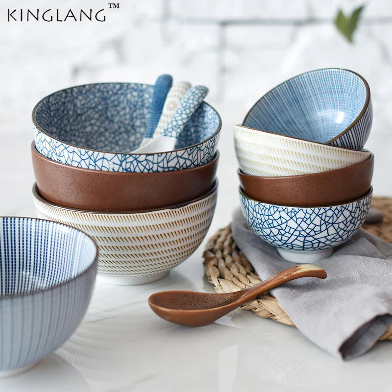 Axya Japanese Ceramic Bowls Set with Spoon and Teacup