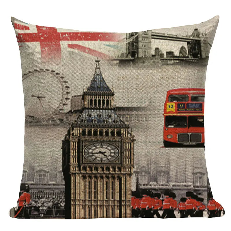 Axyaa London Bridge Paris Eiffel Tower Decorative Printed Throw Pillows