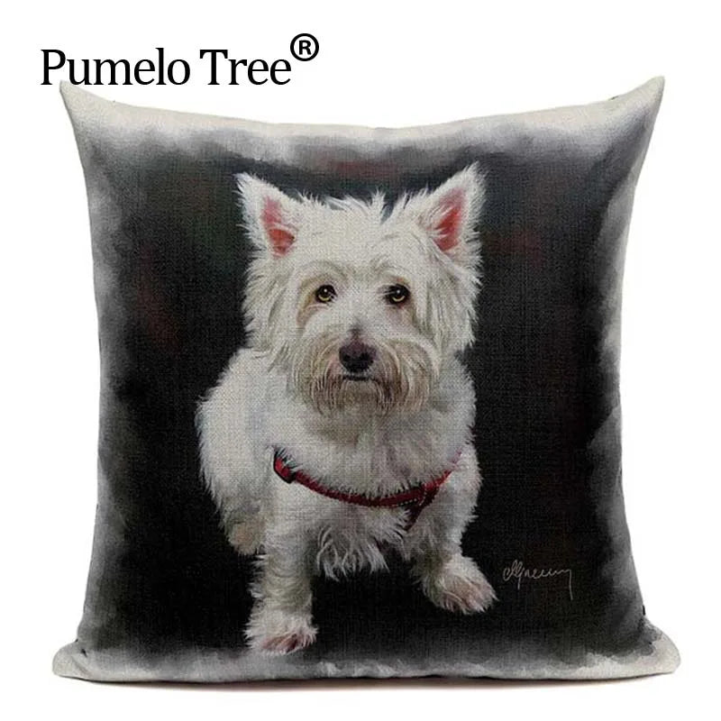 Animal Dog Cushion Cover French Bulldog Pug Pillowcase Woven Linen Decor Home Axyaa