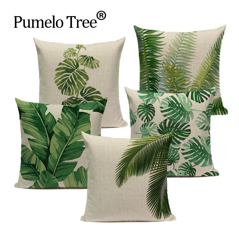 Axyaa Tropical Leaves Pillowcases - Rainforest Style Plant Cushion Covers