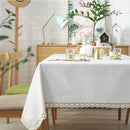 Axya Nordic Cotton Linen Tablecloth with Elegant White Lace - Dining & Tea Table Cover