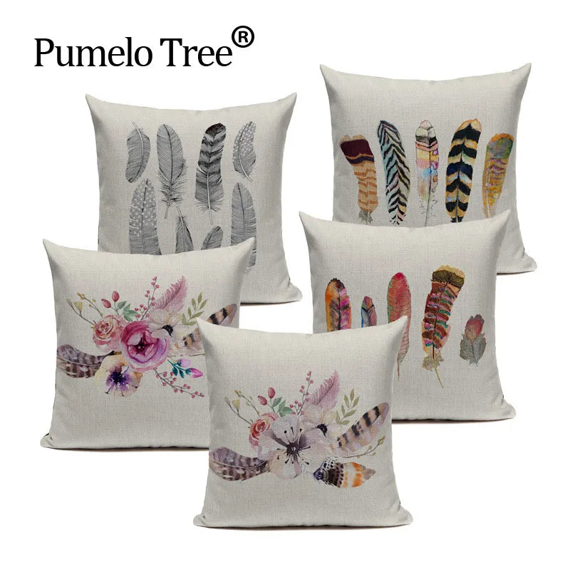 Axyaa Cotton Linen Feather Cushion Cover for Home Decor