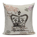 Axyaa Crown Design Cotton Linen Blended Cushion Cover - King Queen Letter Pillowcase
