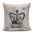 Axyaa Crown Design Cotton Linen Blended Cushion Cover - King Queen Letter Pillowcase