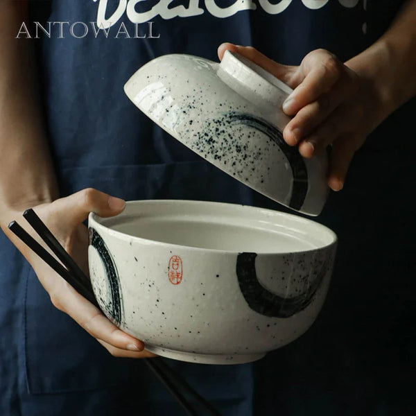 Axya 6.5" Ceramic Noodle Bowl Chinese Style Tableware Porcelain Soup Ramen Bowl