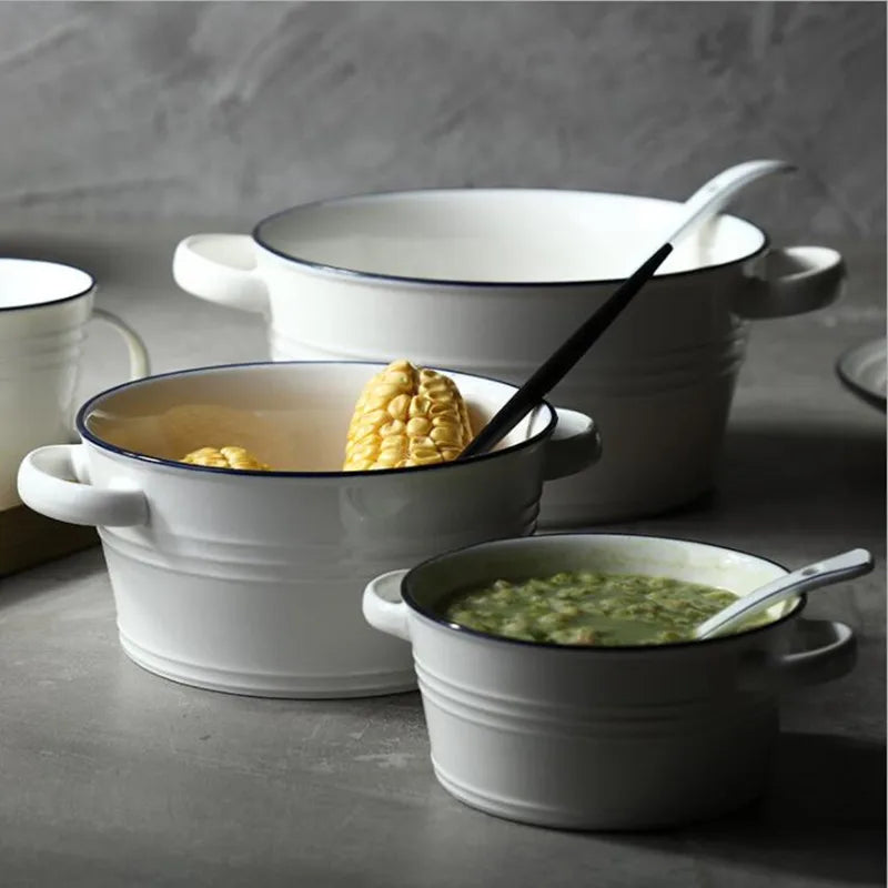 Axya White Ceramic Soup Bowl with Handle - Nordic Style Tableware