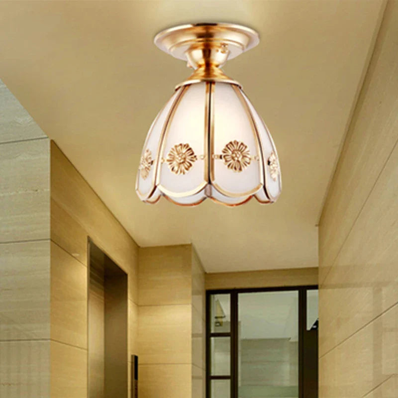 Axya Nordic Copper Flower Ceiling Light: Luxury LED Fixture for Aisle, Balcony & Porch