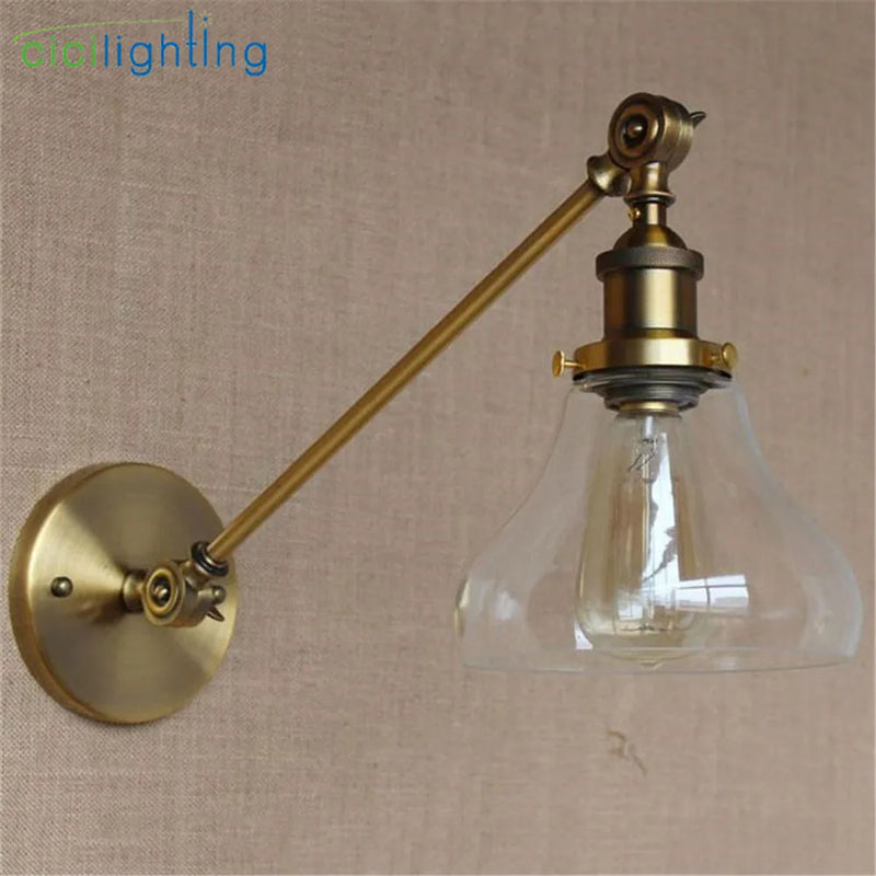 Axyaa Brass Copper Wall Sconce with Adjustable Arm and Glass Shade