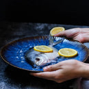 Axya™ Ceramic Steak Dish Cat Eye Blue Plate for Western Style Food & Pasta