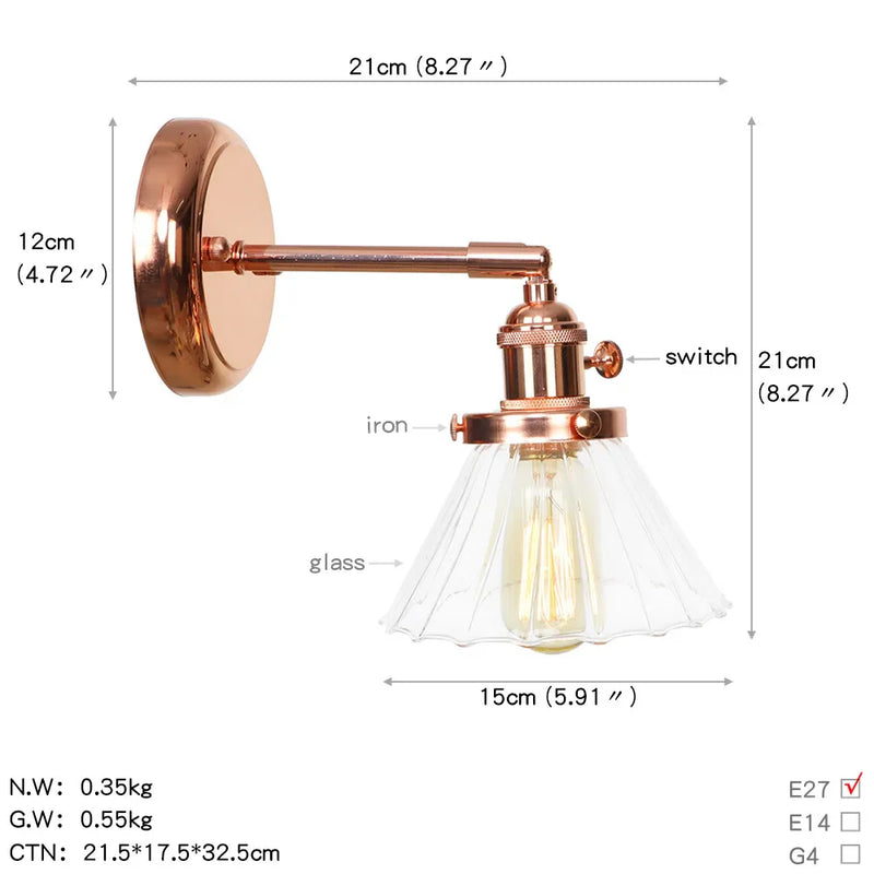 Axyaa Nordic Rose Gold Wall Lamp LED Sconce for Bedroom Bathroom Mirror