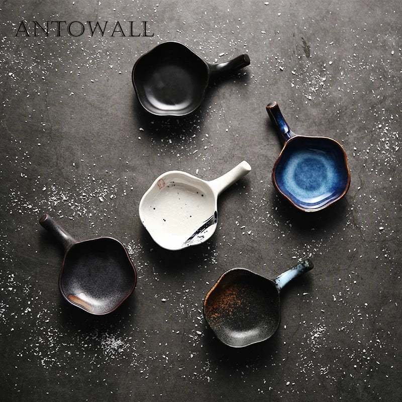 Axya Retro Small Dish Set for Sauces & Chopsticks - Japanese Ceramic Mini Holder
