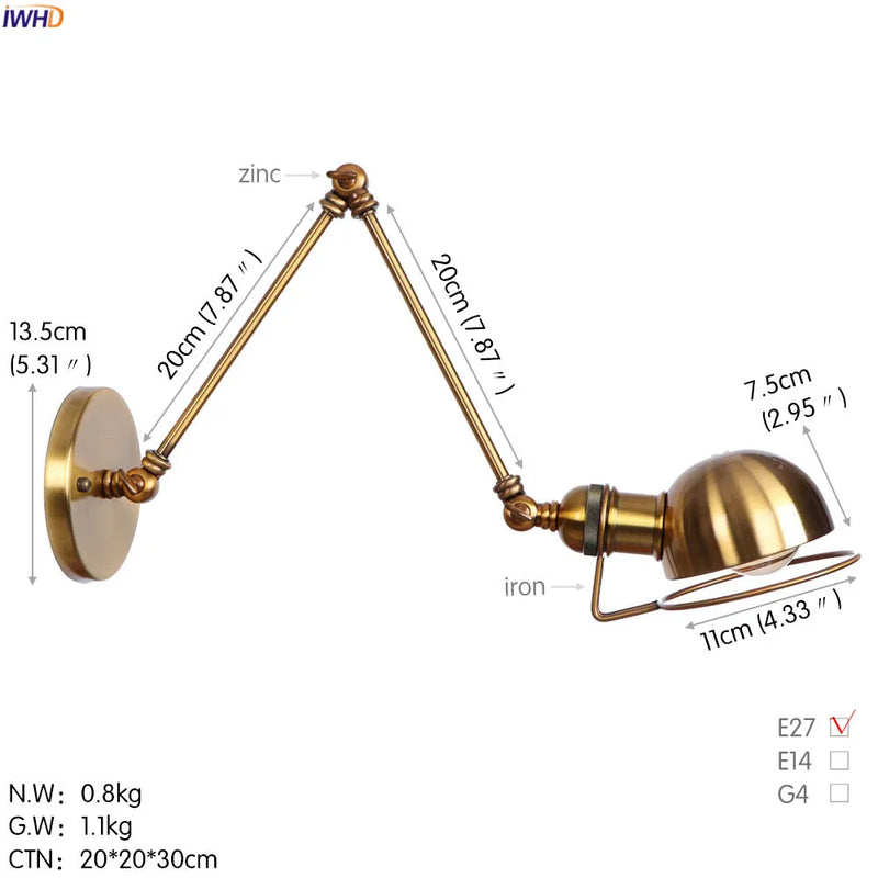 Axyaa White Swing Arm Wall Sconce - Adjustable Bedroom Stair Bathroom Lighting