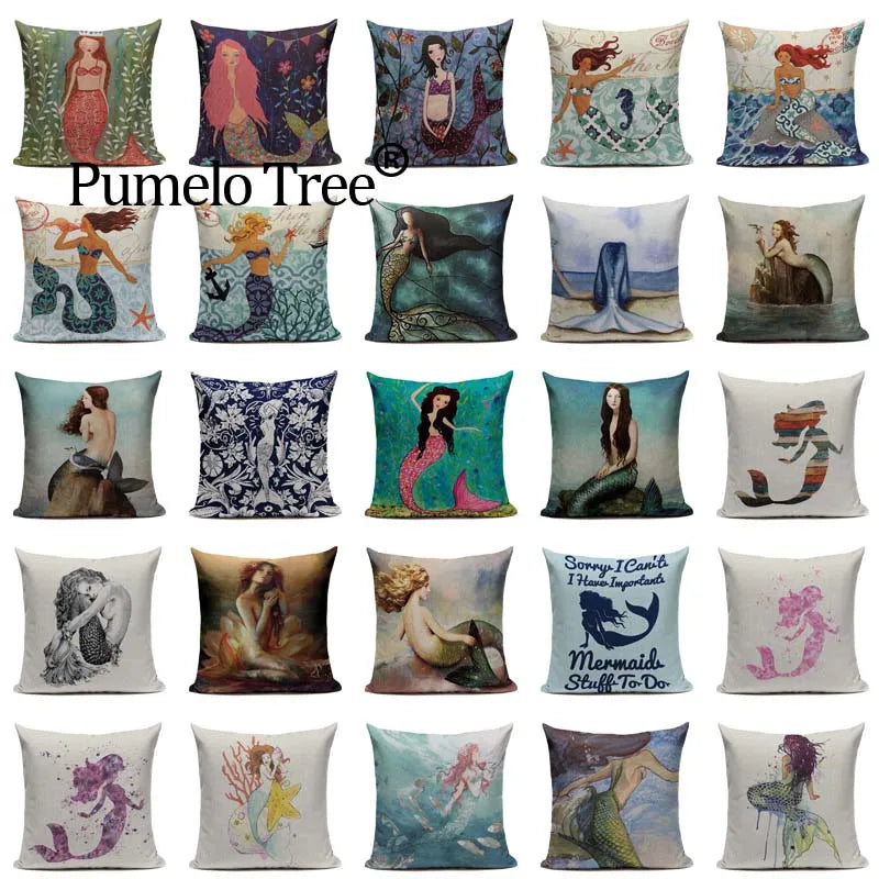 Axyaa Mermaid Pillowcase Ocean Style Cushion Cover 45x45cm Square Home Decor