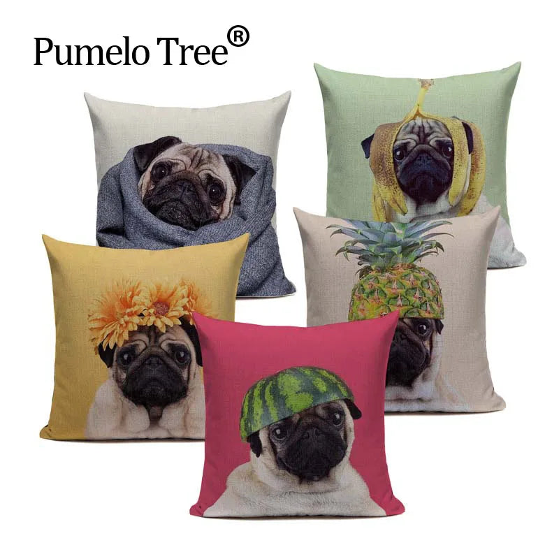 Axyaa Pug Dog Square Cushion Cover 45x45cm Home Decor