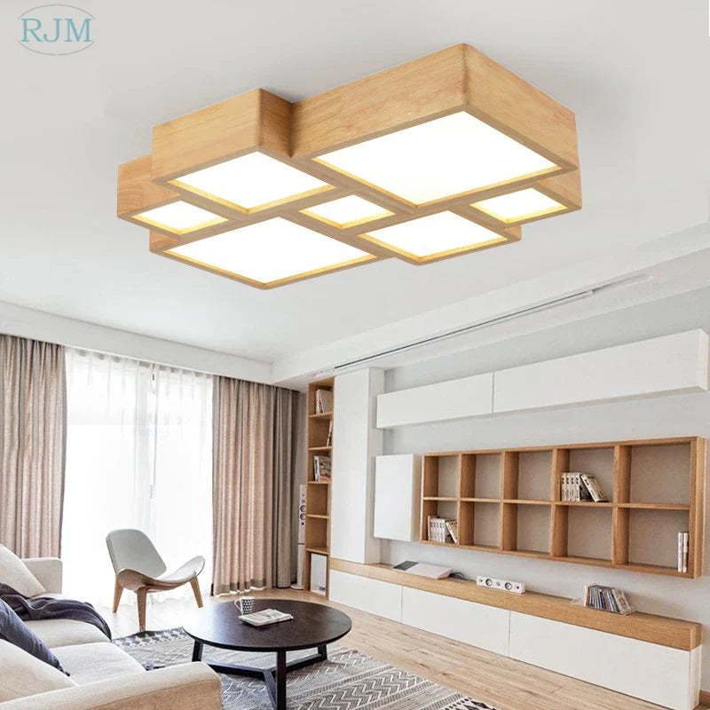 Axyaa Solid Wood Ceiling Lamp: Nordic Simple LED Lights for Home Living Room Bedroom