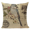 Axyaa Retro Bird Text Flower Cotton Linen Cushion Cover