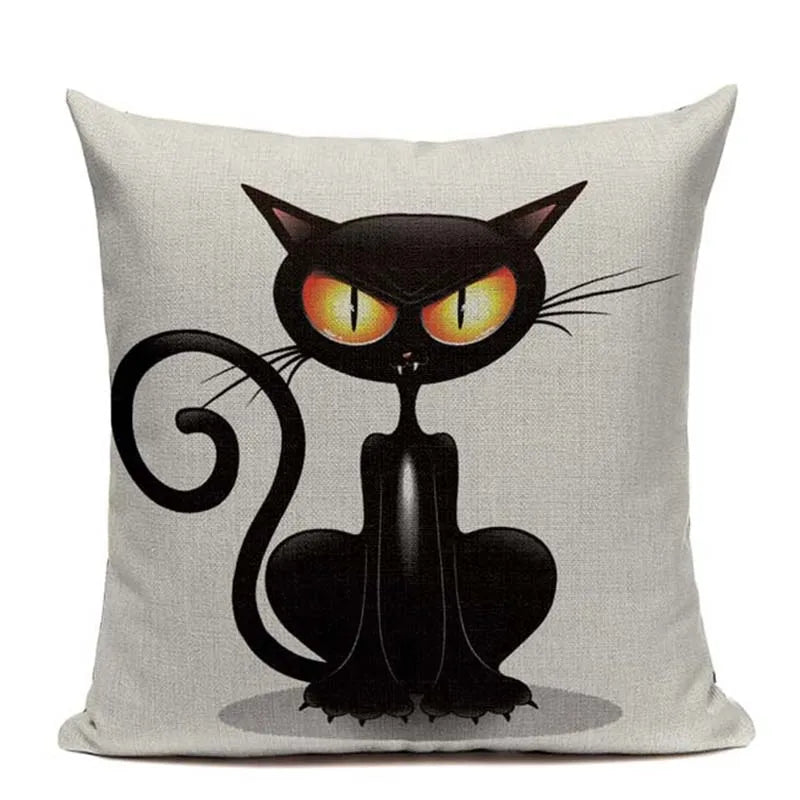 Axyaa Hand Painted Cat Eyes Linen Pillow Cover, Nordic Style, Black White Pattern