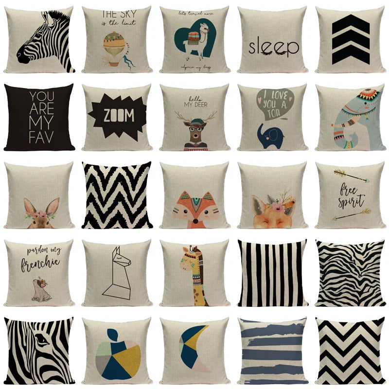 Axyaa Simple Geometry Pillowcase - Zebra Leopard Print Home Cushion