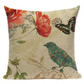 Axyaa Retro Bird Text Flower Cotton Linen Cushion Cover