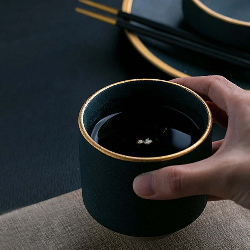 Axya Green Marble Ceramic Wine Tea Cup Gold Accent 250ml
