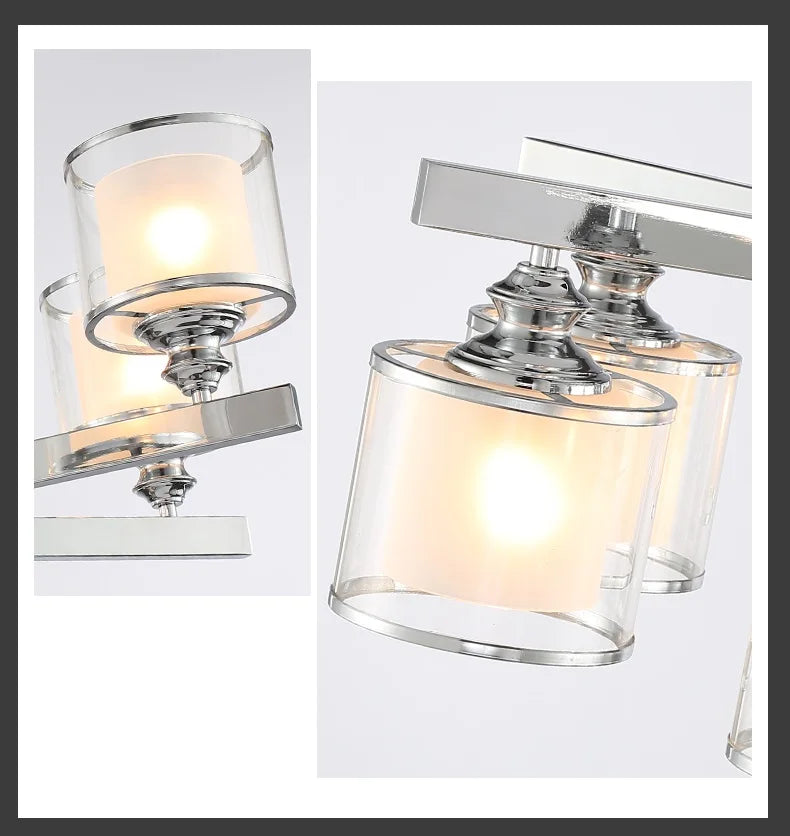 Axyaa Chrome Metal Crystal Chandelier with Double Glass Shades