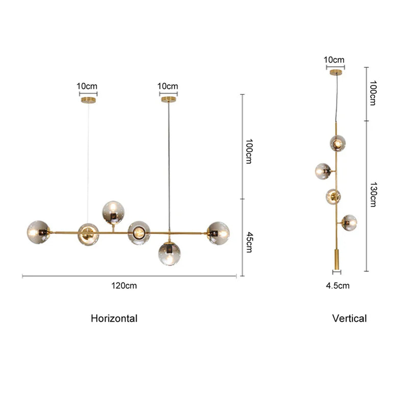 Axyaa Modern Nordic Glass Globe Chandelier - Industrial Edison E27 Handing Lamp Lighting