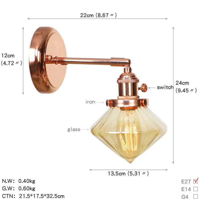 Axyaa Nordic Rose Gold Wall Lamp LED Sconce for Bedroom Bathroom Mirror