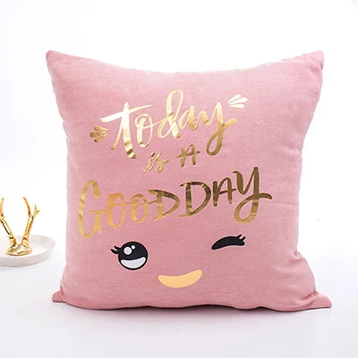 Axyaa Pink Pillow Cover with Soft Gold Foil Heart-Pineapple Design for Home Decor