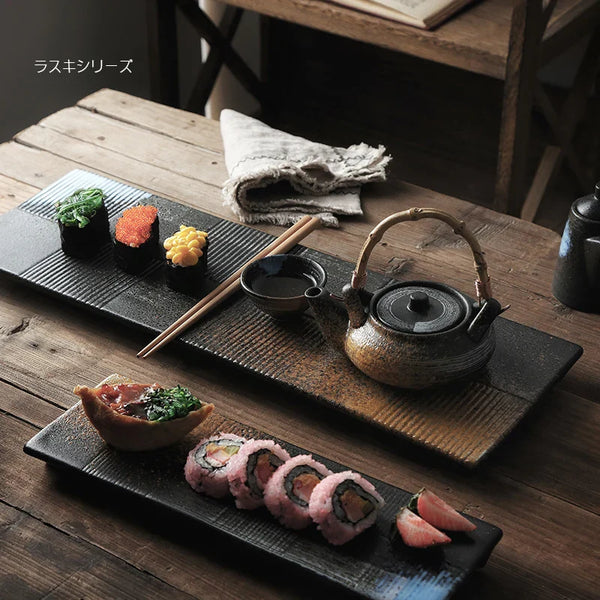 Axya Ceramic Sushi Sashimi Plate: Vintage Style Rectangular Dish for Japanese Cuisine