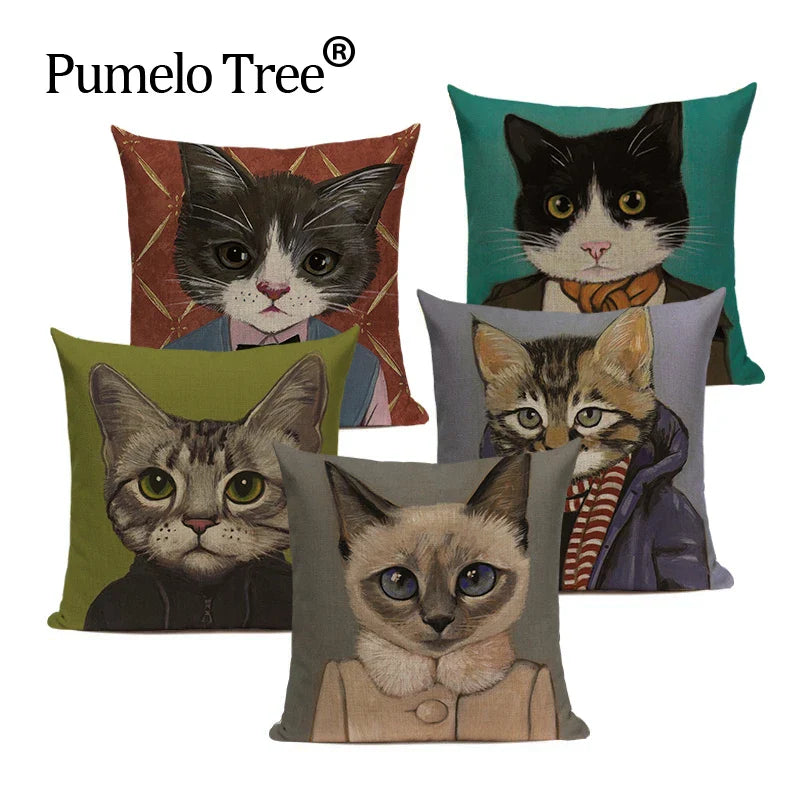 Axyaa Meow Star Cat Cushion Cover 45x45cm - Cute Cartoon Animal Design