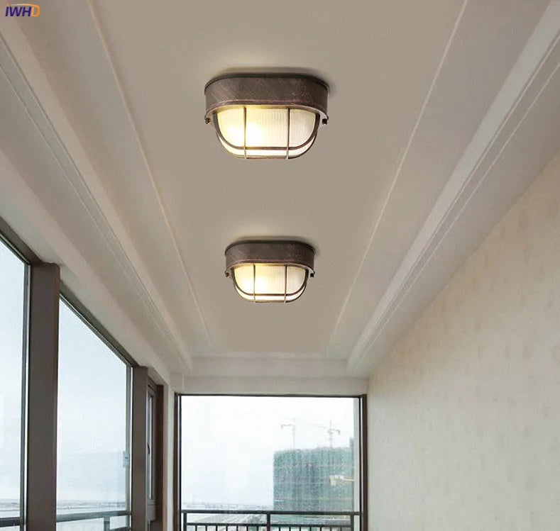 Axyaa Round LED Ceiling Light Fixture Vintage Retro Country Style
