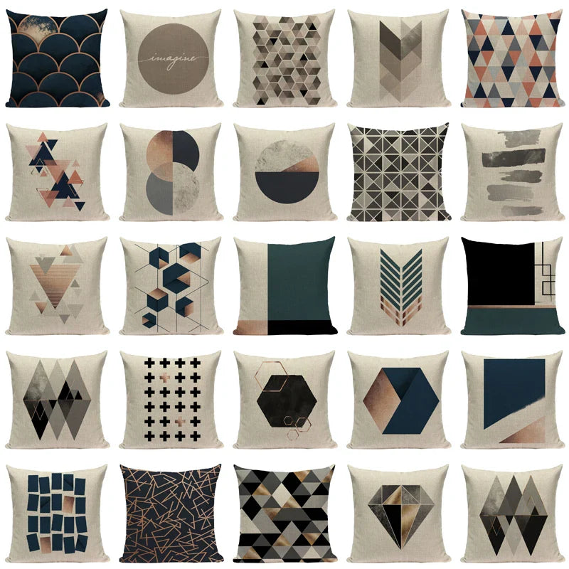 Axyaa Striped Geometric Cushion Cover 45x45cm in Black, Blue