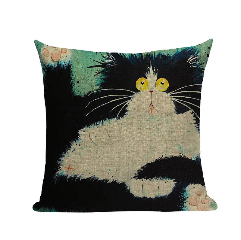 Square Cat Pillow Covers by Axyaa: Cute Cartoon Print Sofa Throw Pillow Cover