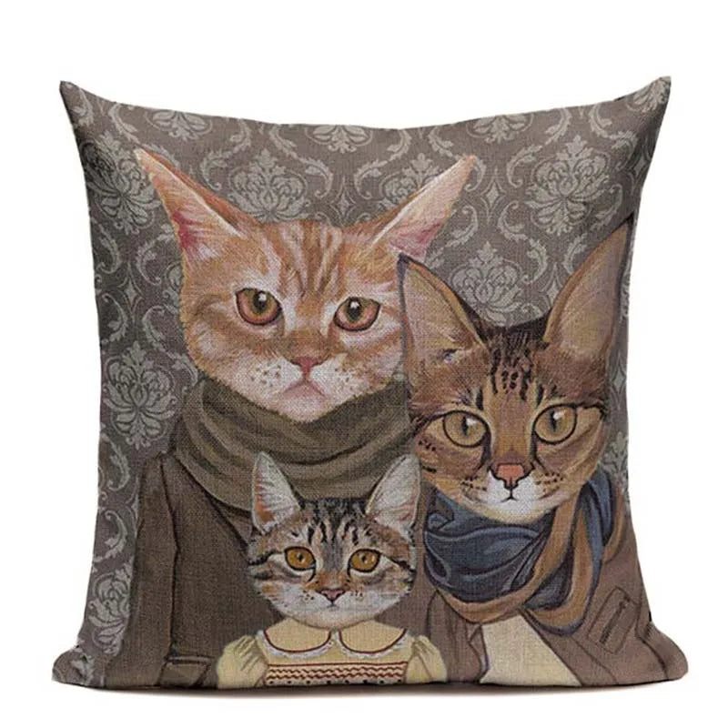 Axyaa Cartoon Cat Cushion Cover: High Quality Linen Sofa Home Decor Pillowcase