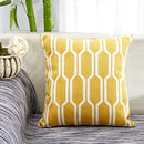 Axyaa Geometric Embroidered Cushion Cover in Grey, Yellow & Blue Canvas Cotton