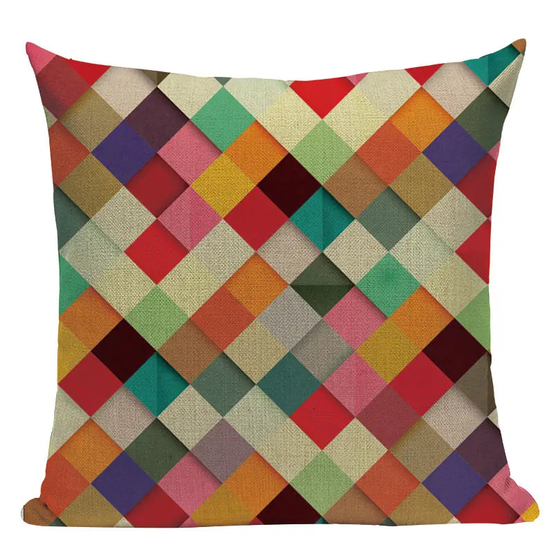 Axyaa Geometric Linen Cushion Cover Multicolour Decorative Pillow for Home Sofa