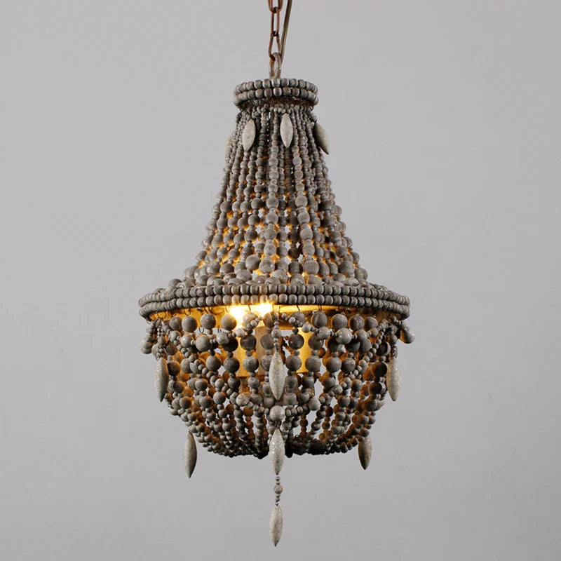 Axyaa White Wood Bead Pendant Light, Retro Bedroom Hanging Fixture