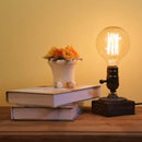 Axyaa Industrial LED Desk Lamp with Dimmer Switch, Edison Bulb, and Wood Base