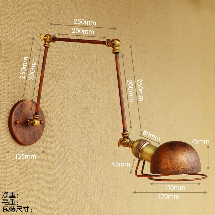 Axyaa Industrial Loft Retro Wall Lamp Adjustable Arm Sconce Fixtures