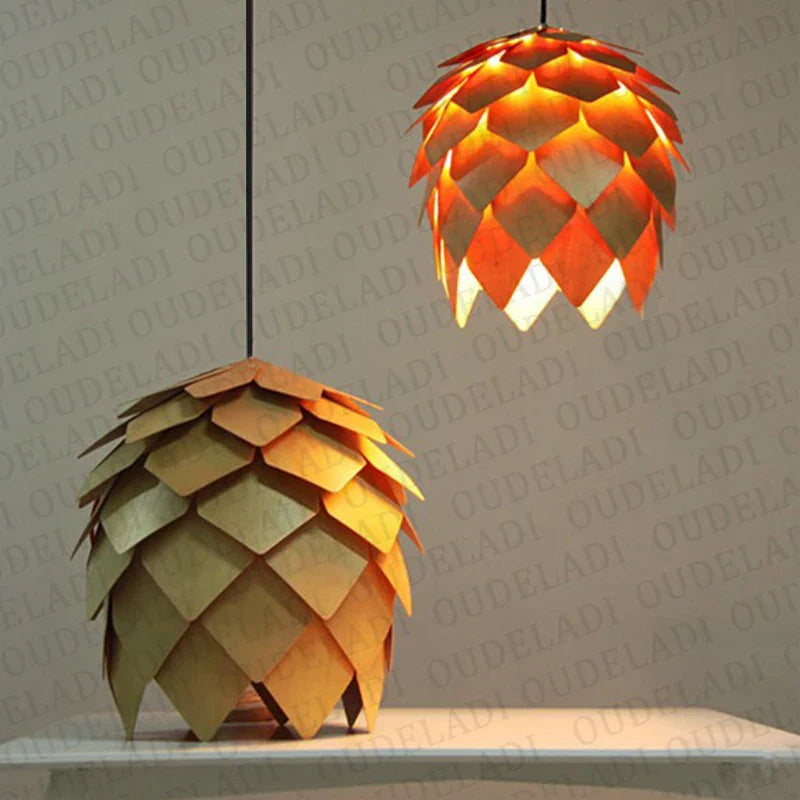 Axya Oak Pine Cone Pendant Lights Handmade Smart Puzzle Fixtures for Modern Art