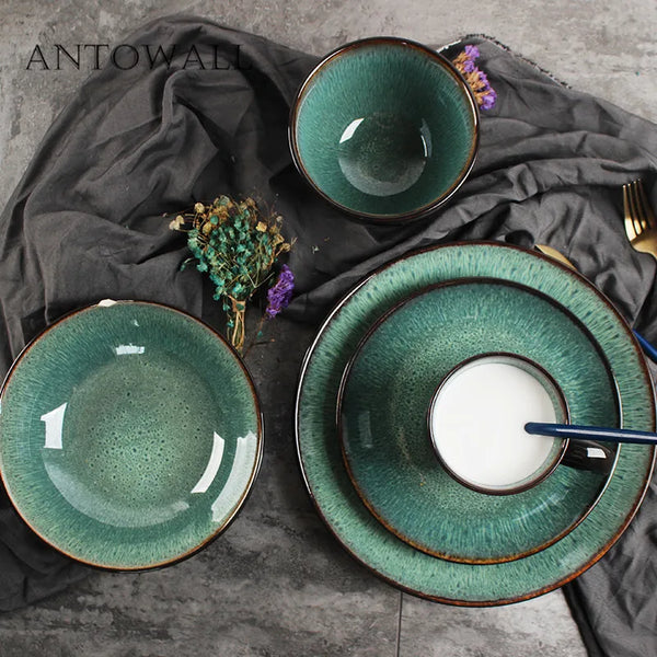 Axya Peacock Pattern Dinnerware Set - Ceramic Dishes, Plates, Bowls & Mugs