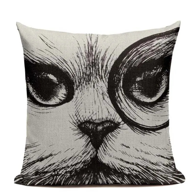 Axyaa Hand Painted Cat Eyes Linen Pillow Cover, Nordic Style, Black White Pattern