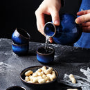Axya Ceramic Floral Sake Flask Set of 5, Blue Mini Decorative Hip Flask