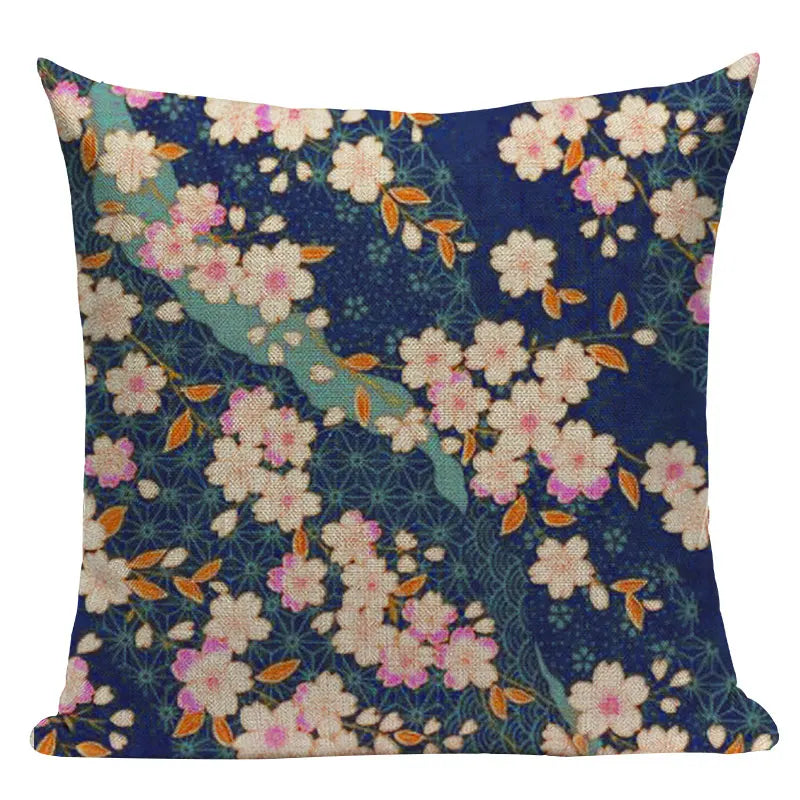 Axyaa Japanese Style Decorative Cushion Covers- Crane Fish Design for Home Decor