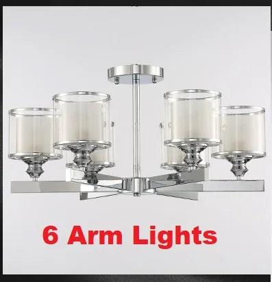 Axyaa Chrome Metal Crystal Chandelier with Double Glass Shades