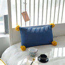 Axyaa Knit Cushion Cover in Solid Grey Blue Orange, 35*50cm, Pompom Ball Detail