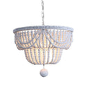 Axyaa Vintage White Wood Beads Chandelier - Retro Drop Light for Bedroom & Dining Table